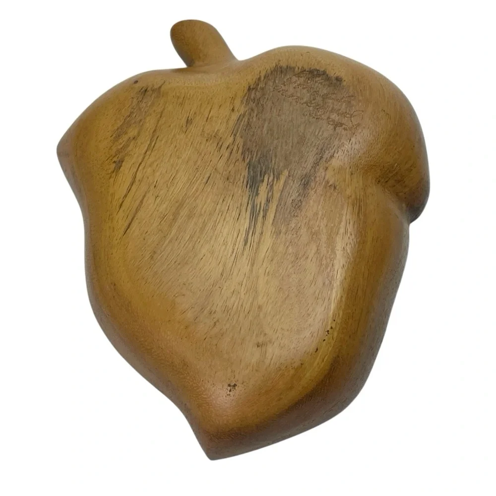 Vintage Acorn Wood Serving Dish Monkey Pod Mid Century Hawaii Signed Fall Decor